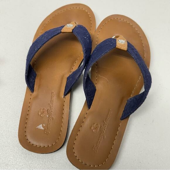Tommy Bahama Blue Eyelet Flip Flop Sandals Womens 7 Classic Beachy Vacation - Picture 6 of 7